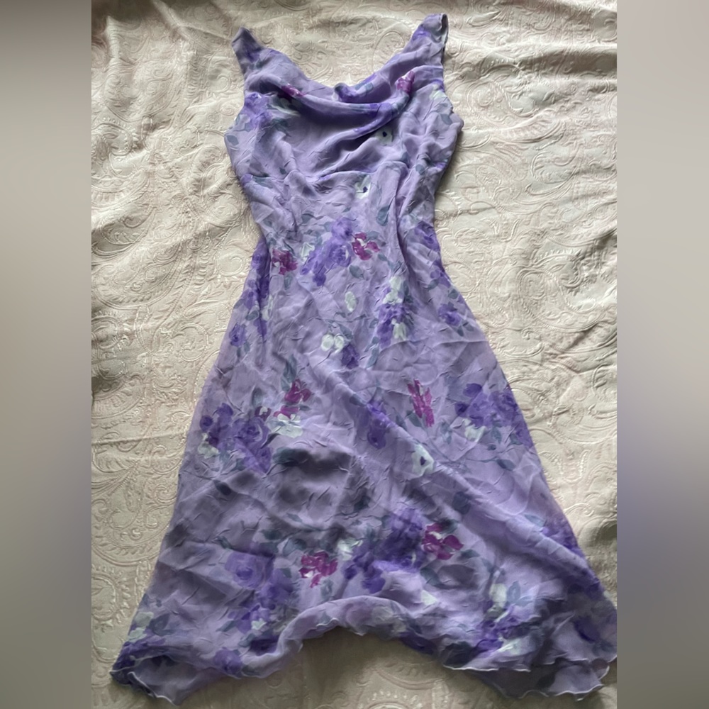 Vintage, purple floral, cowl neck dress 🌸🪻